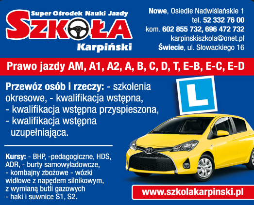 "SZKOŁA" Super Ośrodek Nauki Jazdy Karpiński NOWE- PRZEWÓZ OSÓB I RZECZY, KURSY