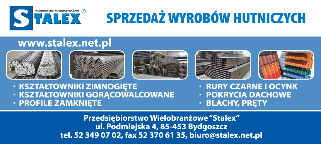 Przedsiębiorstwo Wielobranżowe "STALEX" Bydgoszcz- KSZTAŁTOWNIKI - POKRYCIA DACHOWE - BLACHY, PRĘTY 