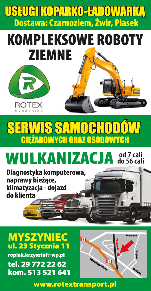 PHU ROTEX Myszyniec-USŁUGI KOPARKO-ŁADOWARKĄ,KOMPLEKSOWE ROBOTY ZIEMNE, SERWIS SAMOCHODÓW