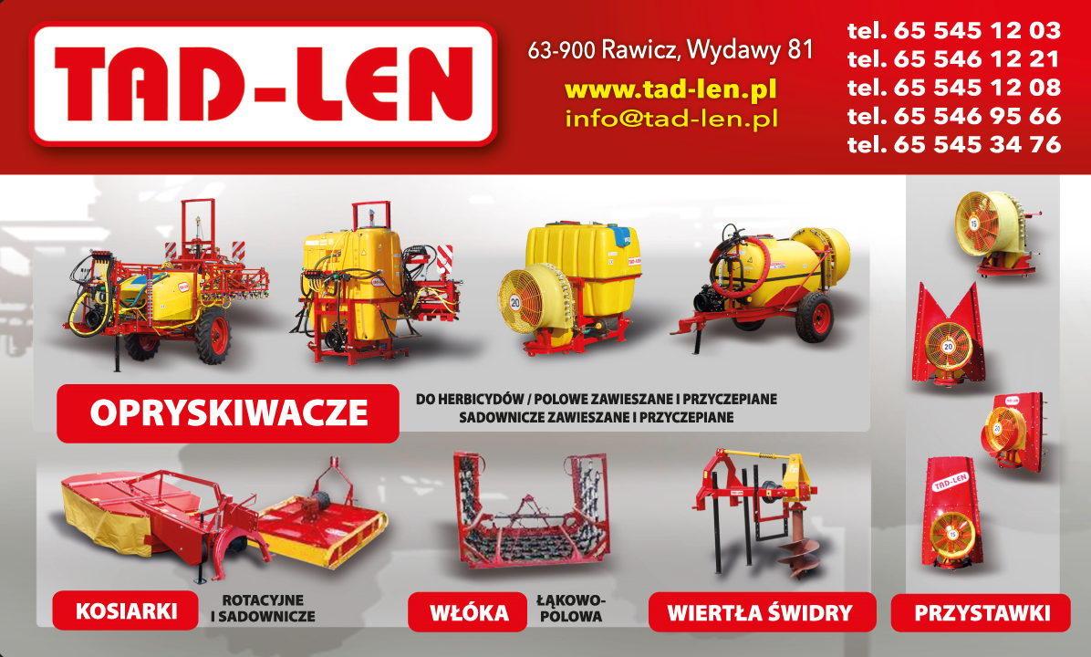 "TAD LEN" Wydawy Rawicz - OPRYSKIWACZE, KOSIARKI ROTACYJNE I SADOWNICZE, WŁÓKA ŁĄKOWO-POLOWA,WIERTŁA