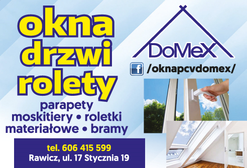 DOMEX Rawicz - OKNA, DRZWI, BRAMY, ROLETY, PARAPETY, MOSKITIERY, ROLETKI MATERIAŁOWE