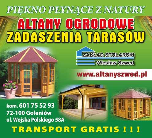 ZAKŁAD STOLARSKI Wiesław Szwed Goleniów Altany Ogrodowe / Zadaszenia Tarasów