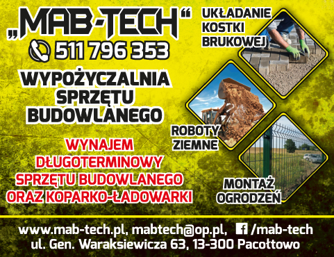 "MAB-TECH" Pacołtowo Układanie Kostki Brukowej / Roboty Ziemne / Wynajem Sprzętu Budowlanego