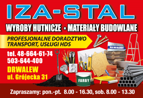 IZA-STAL Drwalew Wyroby Hutnicze / Materiały Budowlane / Transport / Usługi HDS