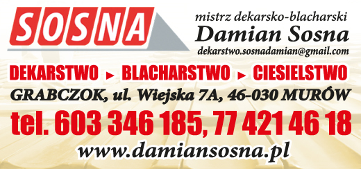 SOSNA Mistrz Dekarsko-Blacharski Damian Sosna Grabczok Dekarstwo / Blacharstwo / Ciesielstwo