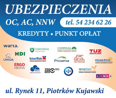 UBEZPIECZENIA Piotrków Kujawski OC, AC, NNW / Kredyty / Punkt Opłat