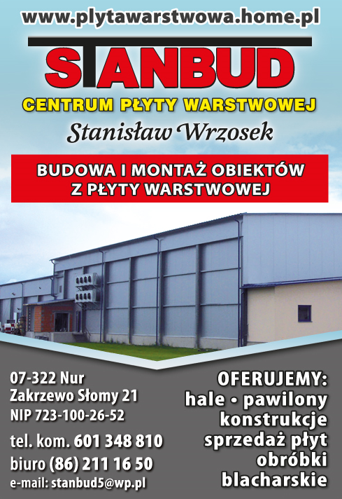 STANBUD Stanisław Wrzosek Zakrzewo Słomy Centrum Płyty Warstwowej