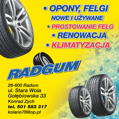 RADGUM Konrad Zych Radom Opony / Felgi / Prostowanie Felg / Renowacja / Klimatyzacja