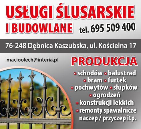 USŁUGI ŚLUSARSKIE I BUDOWLANE Dębnica Kaszubska Produkcja Schodów / Balustrad / Bram / Furtek