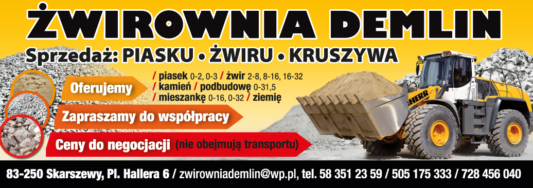  ŻWIROWNIA DEMLIN Skarszewy Sprzedaż Piasku / Żwiru / Kruszywa