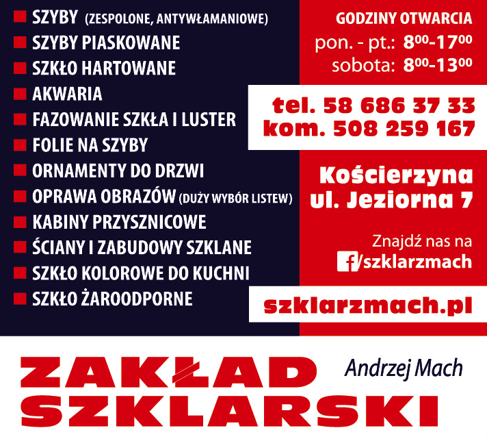 ZAKŁAD SZKLARSKI Andrzej Mach Kościerzyna Szyby/ Szkło Hartowane/ Akwaria/ Ściany i Zabudowy Szklane