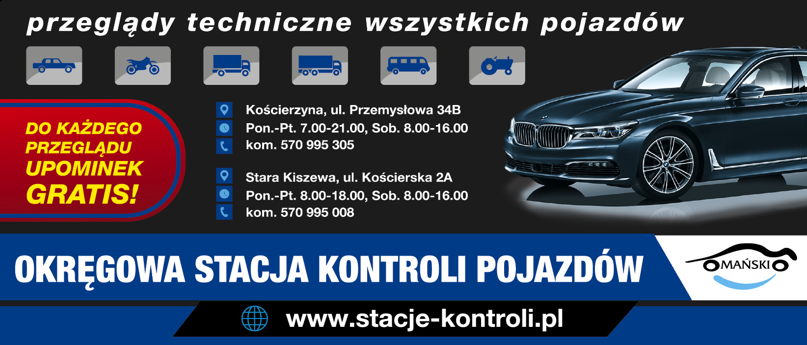MAŃSKI Okręgowa Stacja Kontroli Pojazdów Kościerzyna Przeglądy Techniczne Wszystkich Pojazdów