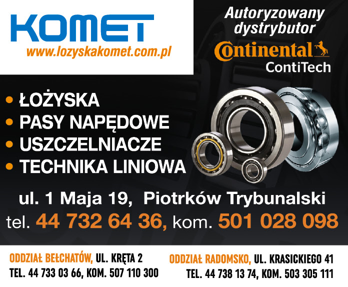 KOMET Sp.J. Piotrków Trybunalski Łożyska / Pasy Napędowe / Uszczelniacze / Technika Liniowa