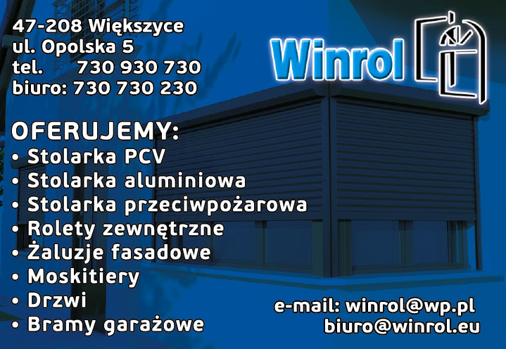 WINROL Większyce Stolarka PCV / Aluminiowa / Przeciwpożarowa / Rolety / Żaluzje / Moskitiery / Drzwi