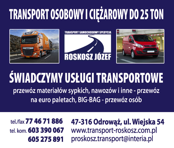 TRANSPORT SAMOCHODOWY SPEDYCJA - JÓZEF ROSKOSZ Odrowąż Usługi Transportowe / Przewóz Osób