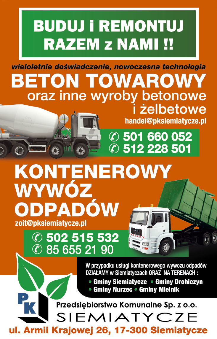 Przedsiębiorstwo Komunalne Sp. z o.o. Siemiatycze Beton Towarowy / Kontenerowy Wywóz Odpadów