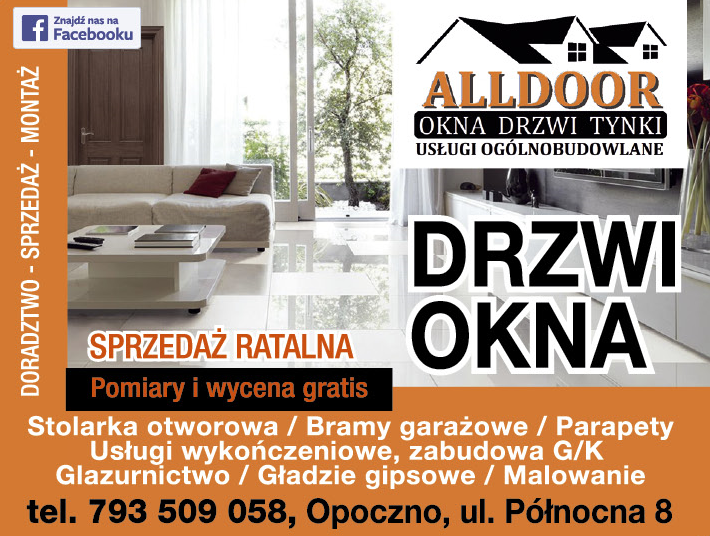 ALLDOOR Opoczno Drzwi / Okna / Usługi Wykończeniowe / Zabudowa G/K / Glazurnictwo / Gładzie Gipsowe