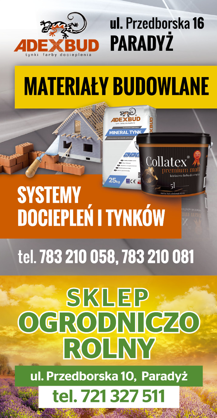 ADEXBUD Paradyż Materiały Budowlane / Systemy Dociepleń i Tynków | Sklep Ogrodniczo-Rolny