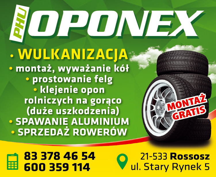 P.H.U. OPONEX Rossosz Wulkanizacja / Prostowanie Felg / Wyważanie Kół / Montaż / Spawanie Aluminium