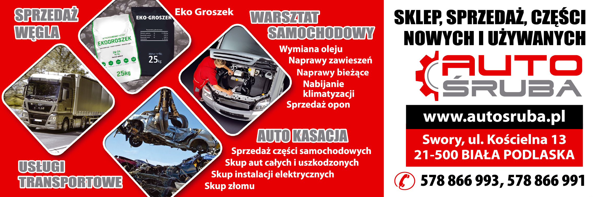 AUTO ŚRUBA Biała Podlaska Części Nowe i Używane/ Warsztat Samochodowy/ Auto Kasacja/ Sprzedaż Węgla