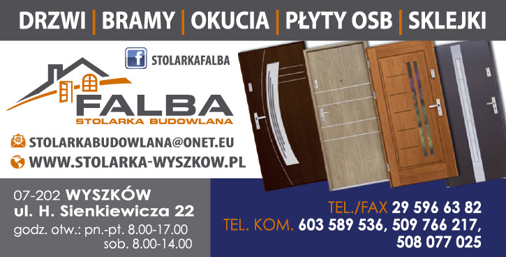 FALBA STOLARKA BUDOWLANA Wyszków Drzwi / Bramy / Okucia / Płyty OSB / Sklejki