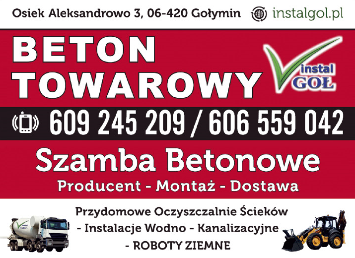 FHU INSTAL-GOŁ Osiek Aleksandrowo Beton Towarowy / Instalacje Wodno-Kanalizacyjne / Roboty Ziemne
