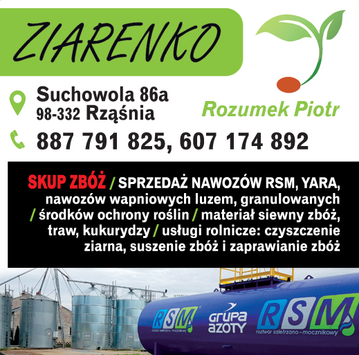 ZIARENKO Rozumek Piotr Rząśnia- SKUP ZBÓŻ- SPRZEDAŻ ŚRODKÓW OCHRONY ROŚLIN I NAWOZÓW-USŁUGI ROLNICZE