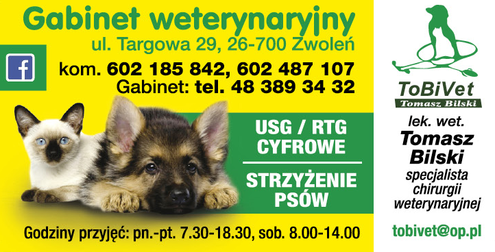 TOBIVET Gabinet Weterynaryjny Tomasz Bilski Zwoleń USG/RTG Cyfrowe / Strzyżenie Psów