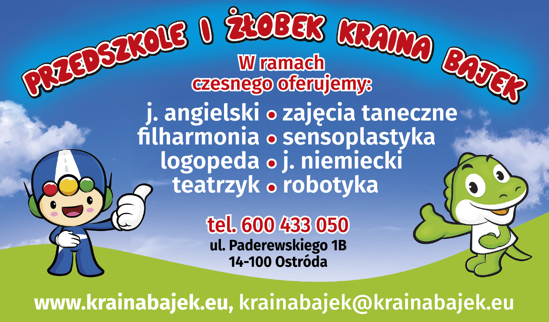 "KRAINA BAJEK" Przedszkole i Żłobek Ostróda Filharmonia / Sensoplastyka / Logopeda / Robotyka