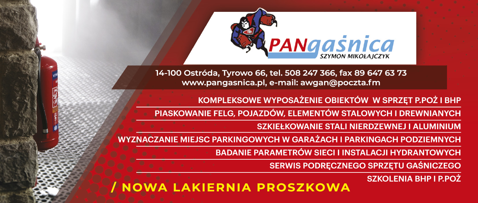 PAN GAŚNICA Szymon Mikołajczyk Ostróda Lakiernia Proszkowa / Piaskowanie Felg, Pojazdów / Sprzęt BHP