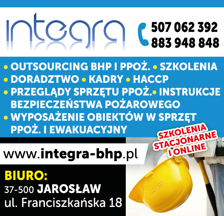INTEGRA Jarosław Outsourcing BHP i PPOŻ. / Szkolenia / Doradztwo / Przeglądy Sprzętu BHP