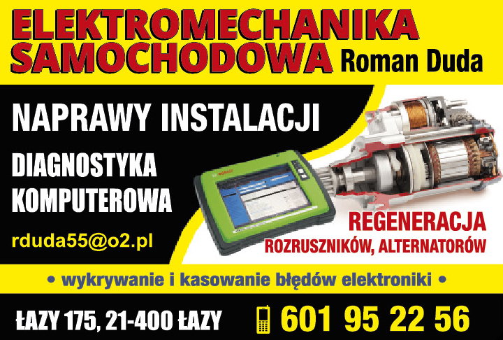 Zakład Elektromechaniki Pojazdowej Roman Duda Łazy Naprawy Instalacji / Diagnostyka Komputerowa