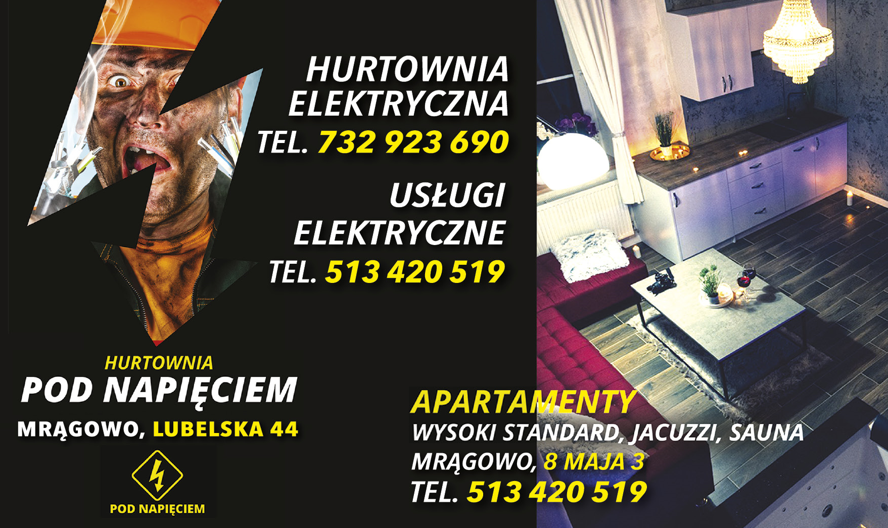 POD NAPIĘCIEM Mrągowo Hurtownia Elektryczna | Apartamenty - Wysoki Standard