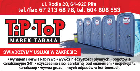 TiP-ToP Marek Tabała Piła PRZENOŚNE SYSTEMY SANITARNE WYNAJEM - SERWIS USŁUGI ASENIZACYJNE