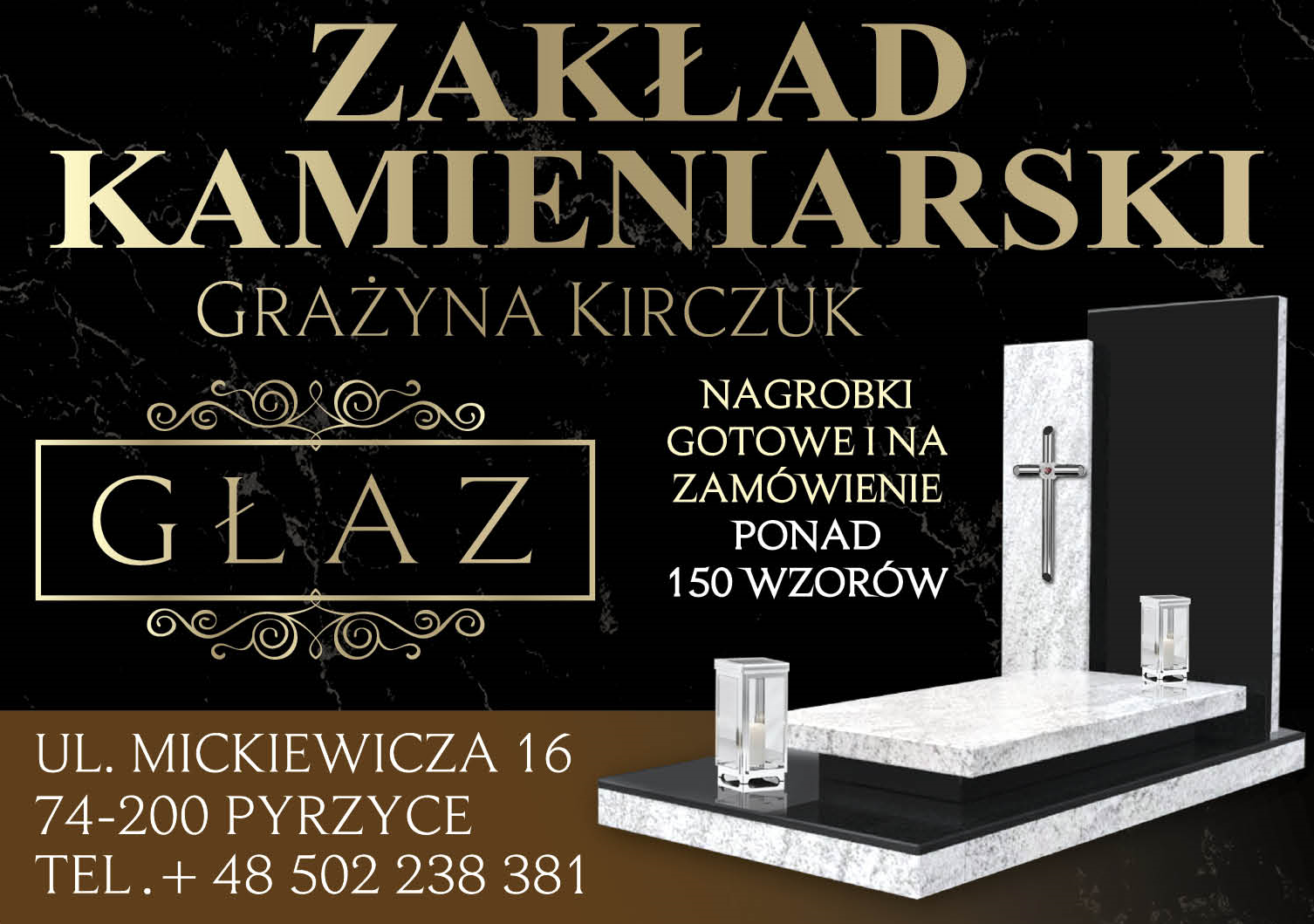 GŁAZ Zakład Kamieniarski Grażyna Kirczuk Pyrzyce Nagrobki Gotowe i na Zamówienie