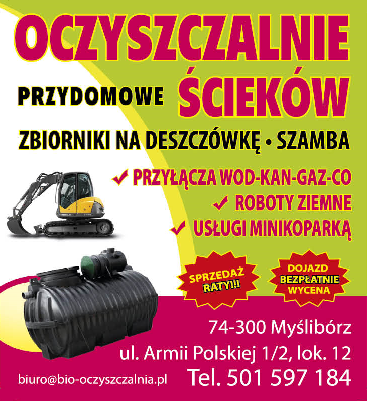 EkoGreenTech - Bio Oczyszalnia Myślibórz Przydomowe Oczyszczalnie Ścieków / Szamba / Roboty Ziemne