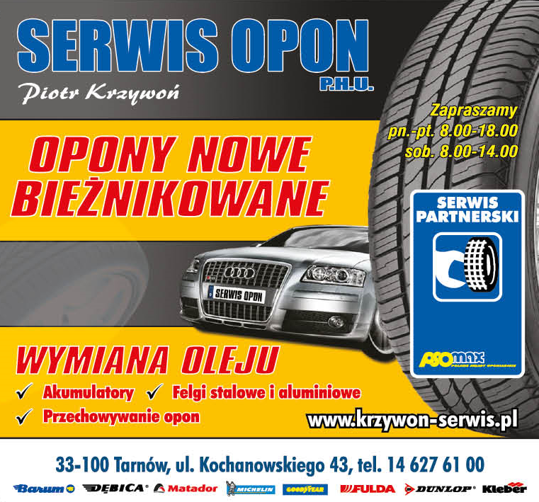 P.H.U. SERWIS OPON Piotr Krzywoń Tarnów Opony Nowe Bieżnikowane / Felgi / Przechowywanie Opon