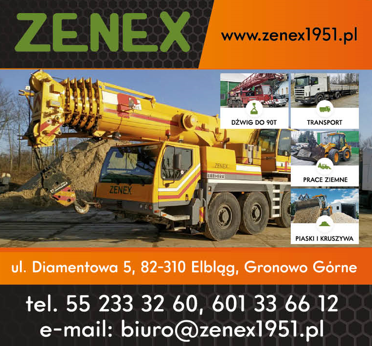 P.P.H.U. "ZENEX" Gronowo Górne Dźwig do 90T / Transport / Prace Ziemne / Piaski i Kruszywa
