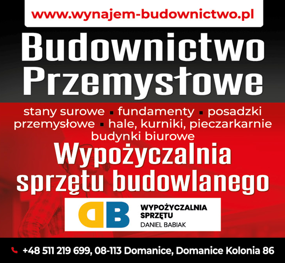 Wypożyczalnia sprzętu Daniel Bąbiak, budownictwo przemysłowe - Domanice-Kolonia