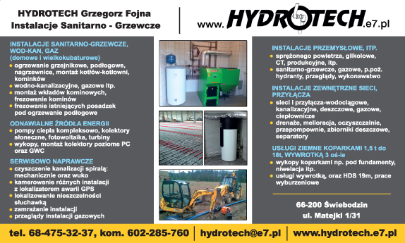 HYDROTECH Grzegorz Fojna Instalacje Sanitarno- Grzewcze Świebodzin 