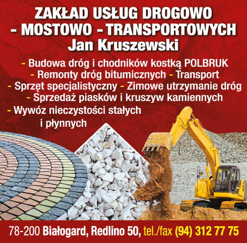 ZAKŁAD USŁUG DROGOWO-MOSTOWO-TRANSPORTOWYCH Jan Kruszewski Białogard Budowa Dróg i Chodników Kostką