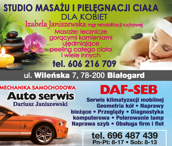 Auto Serwis Janiszewski "DAF-SEB" Białogard / Izabela Janiszewska Studio Masażu i Pielęgnacji Ciała